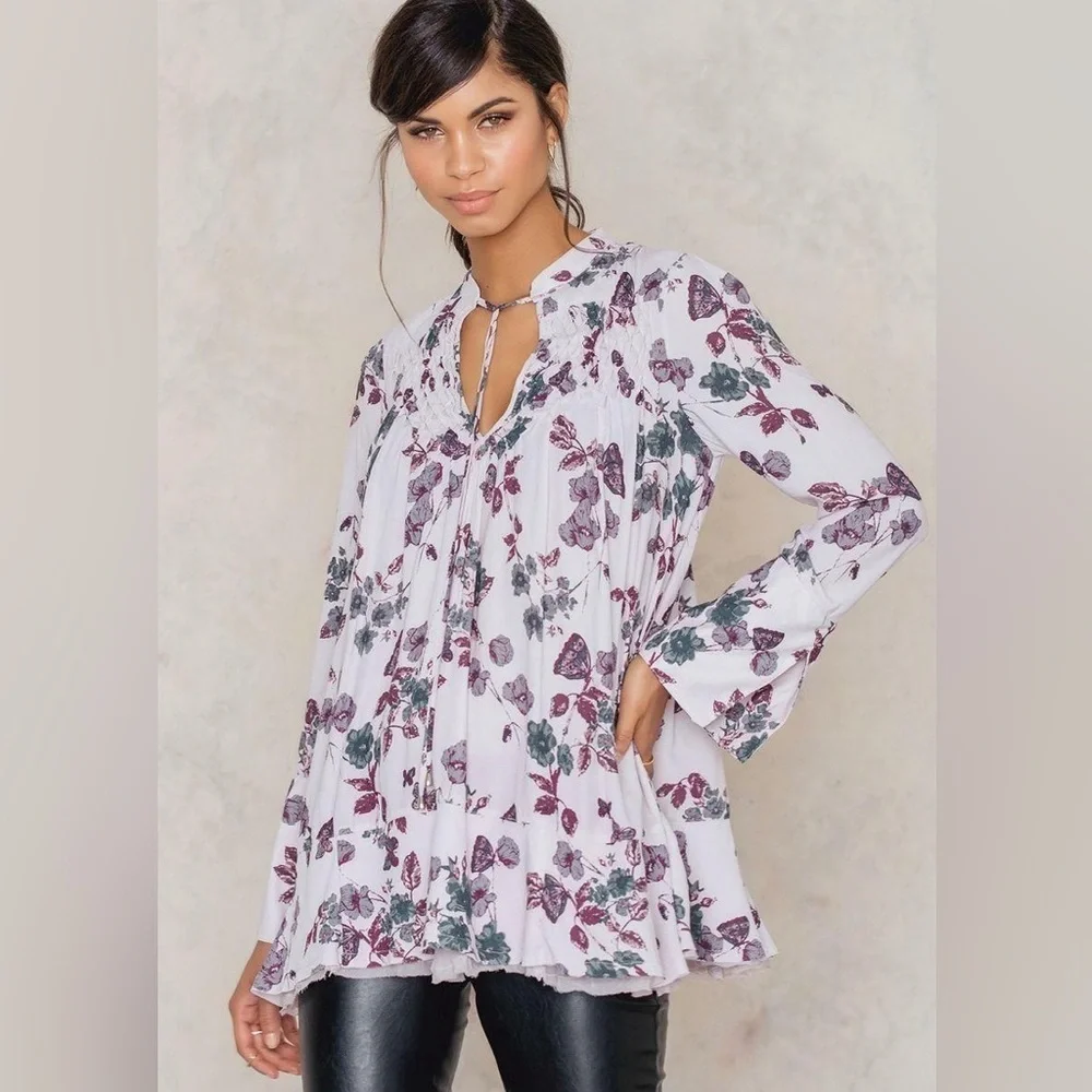 Free People Pebble Crepe So Fine Smocked Tunic Top Size XS